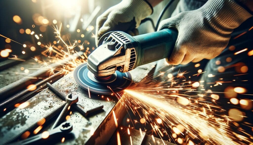 Angle grinder cutting metal